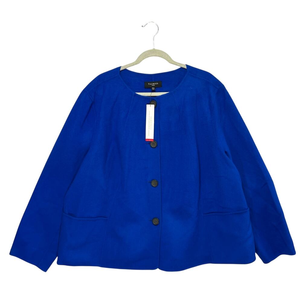 Talbots Double Faced Plush Wool Jacket NWT Women's Sz 24W Electric Blue Cozy Y2K